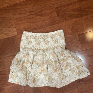 EN SAISON Eyelet Layered Ruffled Mini Skirt / Opposites Skirt Yellow Floral Sz M